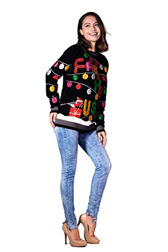 U LOOK UGLY TODAY Women`s Ugly Christmas Sweater Unisex Men`s Funny Novelty Santa Pullover for Party Fabulous-Black X-Large - Image 4