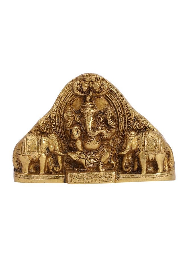Two Moustaches Brass Gaja Ganesha Idol - Lord Ganesha with Elephants (Standard Size, Beige, Brown) - Image 1