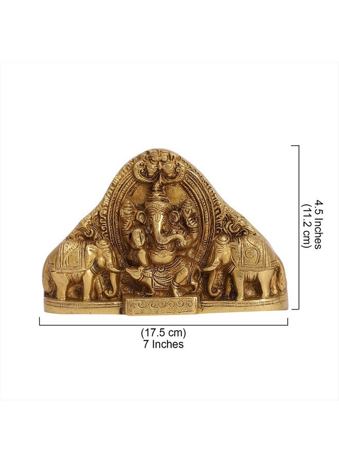 Two Moustaches Brass Gaja Ganesha Idol - Lord Ganesha with Elephants (Standard Size, Beige, Brown) - Image 5
