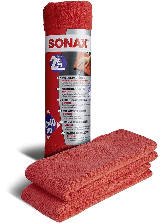 SONAX Microfibre Cloth For Exterior, Red, 416 241, Pack Of 2  - Image 1