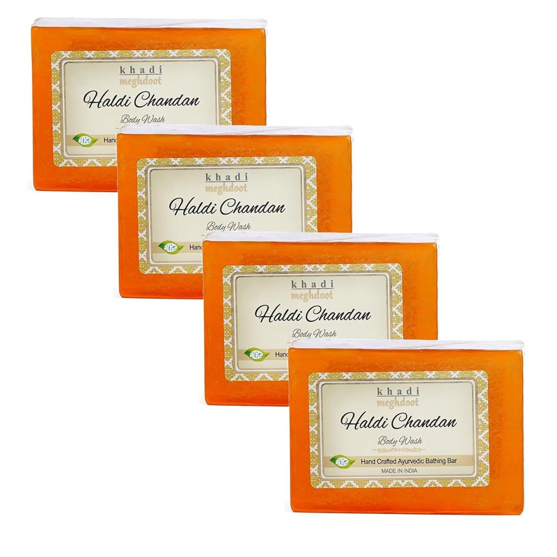 Meghdoot Haldi Chandan Body Wash Soap handmade ayurvedic bathing bar with turmeric and sandalwood extracts natural skin moisturizing herbal soap for glowing clear skin 125gm Pack of 4 - Image 5