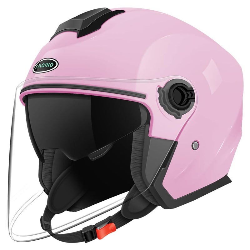 SanQing Motorcycle Open Face Helmet Adult 34 Half Helmets for MotorBike Scooter Biker Men Women DOT Approved LightPink Large - Image 3
