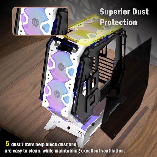 KEDIERS PC Case C570 ATX Mid Tower Tempered Glass Gaming Computer Open Frame Case with 5 PWM ARGB Fans (White C570) - Image 4