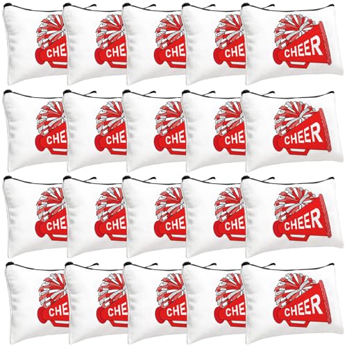 Cosblank 20 Pcs Cheer Makeup Bag Cheer Teams Senior Night Gifts Canvas Makeup Case Cheerleader Teams Gifts Zipper Pouch for Cheerleading Teammates Party SuppliesRed - Image 1