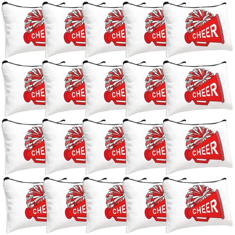 Cosblank 20 Pcs Cheer Makeup Bag Cheer Teams Senior Night Gifts Canvas Makeup Case Cheerleader Teams Gifts Zipper Pouch for Cheerleading Teammates Party SuppliesRed - Image 2