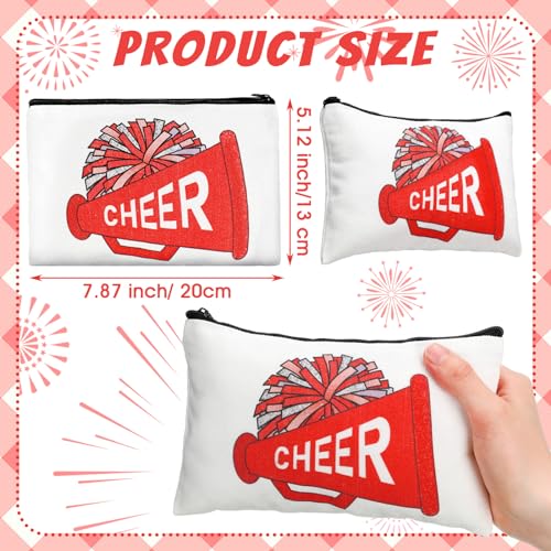 Cosblank 20 Pcs Cheer Makeup Bag Cheer Teams Senior Night Gifts Canvas Makeup Case Cheerleader Teams Gifts Zipper Pouch for Cheerleading Teammates Party SuppliesRed - Image 3