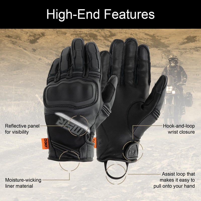 MSR Gravex Gloves w/D3O Leather Adventure/Street Motorcycle Glove (Black, XX-Large) - Image 4