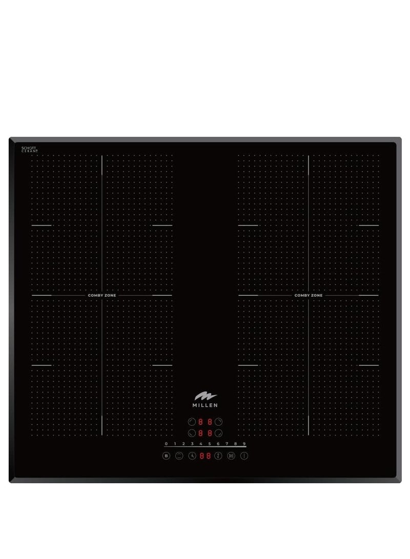 MILLEN Built in Induction hob, 60 cm Black Glass, 4 Heating Zones, 7000W, Combination zone, 3 Year Warranty 4 7000 W MIH 602 BL black - Image 1