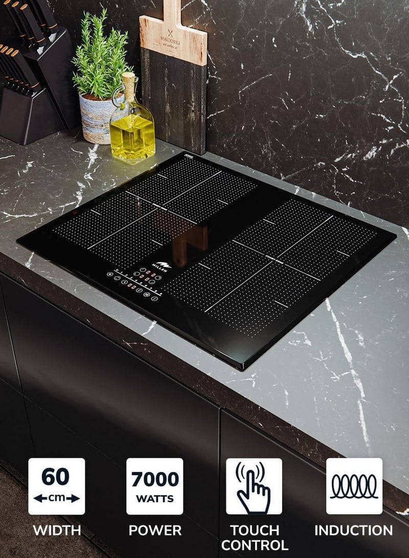 MILLEN Built in Induction hob, 60 cm Black Glass, 4 Heating Zones, 7000W, Combination zone, 3 Year Warranty 4 7000 W MIH 602 BL black - Image 2