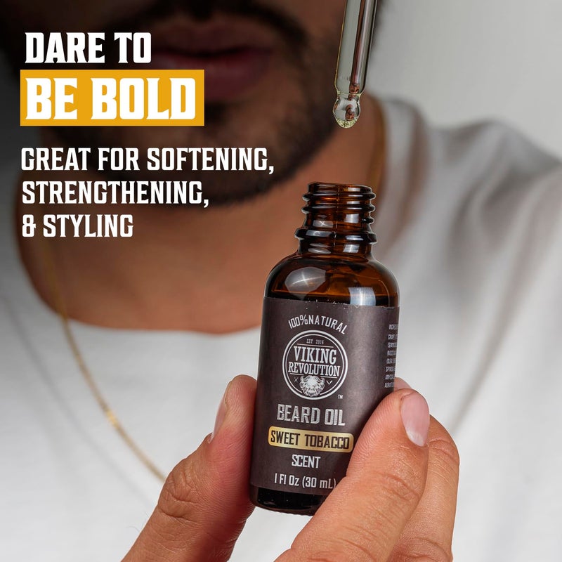 Viking Revolution Sweet Tobacco Beard Oil for Men - Natural Mens Beard Oil with Argan Oil and Jojoba Oil - Beard Softener, Strengthens and Moisturizes - Beard Conditioner for Men (Sweet Tobacco,1Pack) - Image 2