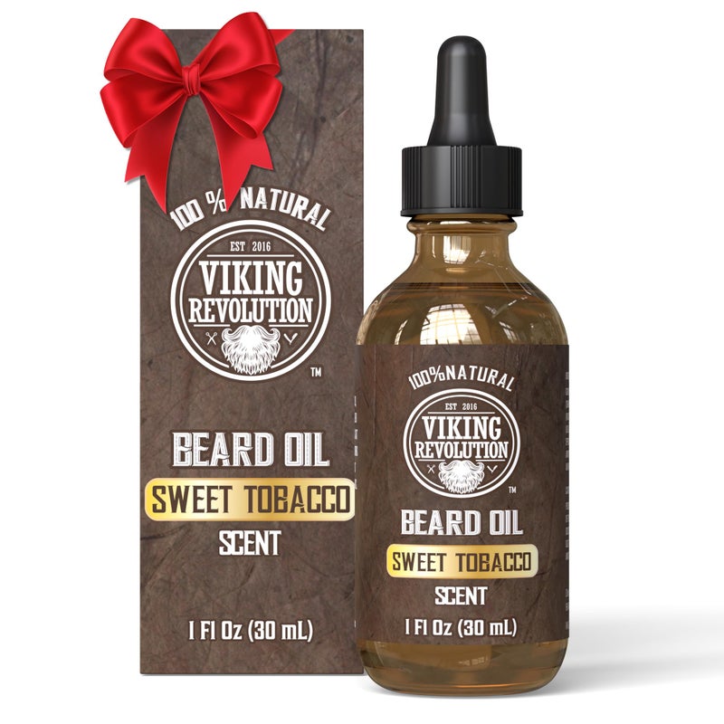 Viking Revolution Sweet Tobacco Beard Oil for Men - Natural Mens Beard Oil with Argan Oil and Jojoba Oil - Beard Softener, Strengthens and Moisturizes - Beard Conditioner for Men (Sweet Tobacco,1Pack) - Image 1