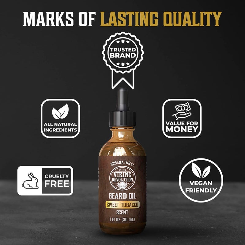 Viking Revolution Sweet Tobacco Beard Oil for Men - Natural Mens Beard Oil with Argan Oil and Jojoba Oil - Beard Softener, Strengthens and Moisturizes - Beard Conditioner for Men (Sweet Tobacco,1Pack) - Image 5