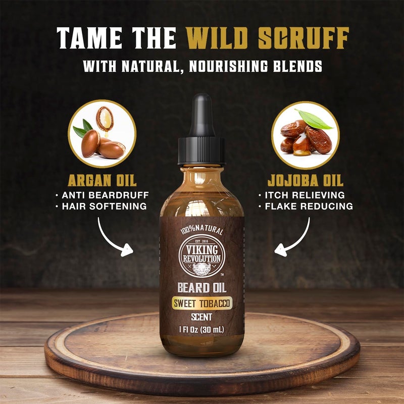 Viking Revolution Sweet Tobacco Beard Oil for Men - Natural Mens Beard Oil with Argan Oil and Jojoba Oil - Beard Softener, Strengthens and Moisturizes - Beard Conditioner for Men (Sweet Tobacco,1Pack) - Image 3