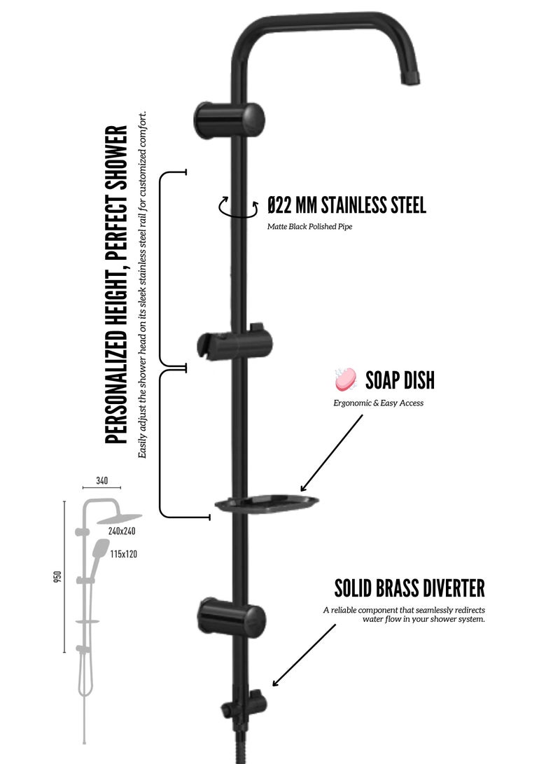 MAAT Slim Jet Black Rain Shower Set | Slim Jet Black Rain Shower Set | Turkish Design  - Image 5
