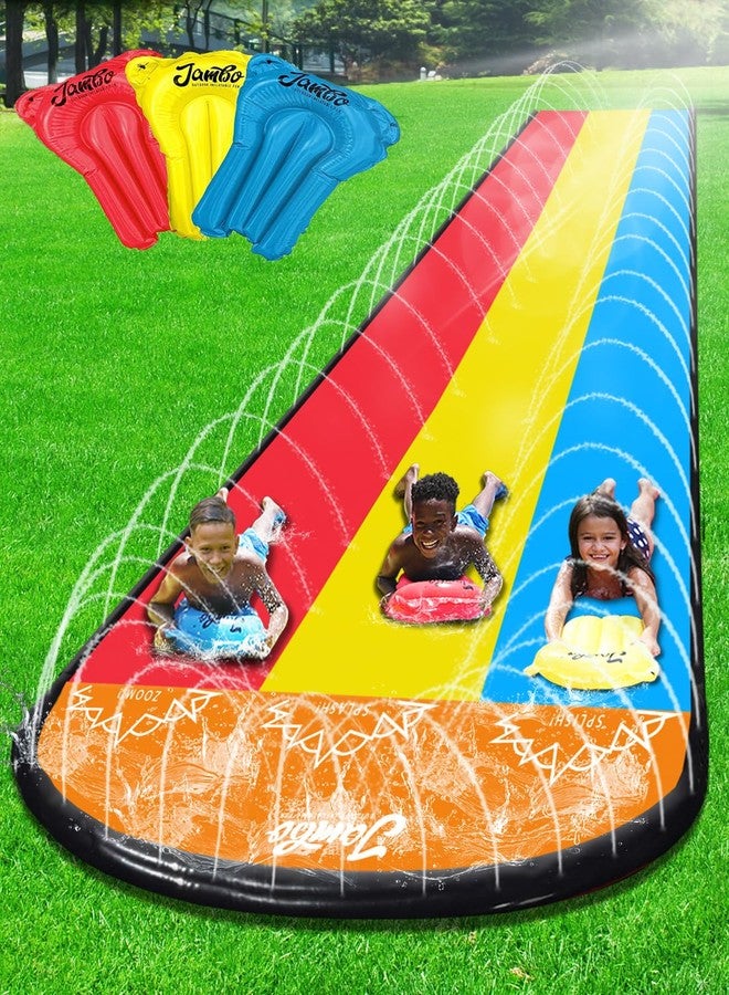 JAMBO Premium Triple Water Slide with 3 Bodyboards, 20Ft Heavy Duty Slip Splash and Slides-Advanced 3-Way Sprinkler System, Splash Pad Mat Backyard Summer Outdoor Water Toys n Long Slides for Kids - Image 1