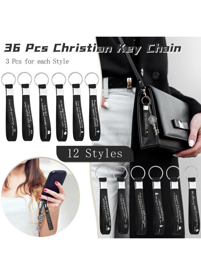 Sureio 36 Pcs Christian Keychains Church Gifts in Bulk Bible Verse Religious Silicone Inspirational Sunday School Teacher Gifts (Black) - Image 2