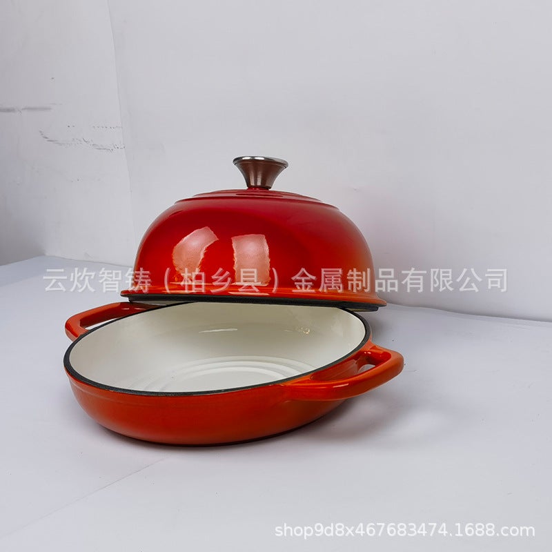 24cm Orange Red Enamel Cast Iron Bread Pot for Sourdough Baking -  Non-Stick - Image 1