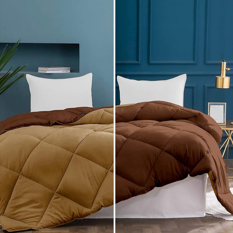 EDMUND EDMUND Reversible Comforter Diamond Stitch Quilt 500 GSM Power Heavy Winter Comforter Very Soft Two Tone Blanket Double Bed 90 x 100 Comforter Double BedBeige Chocolate Brown - Image 1