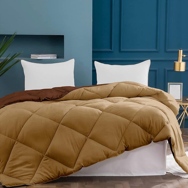EDMUND EDMUND Reversible Comforter Diamond Stitch Quilt 500 GSM Power Heavy Winter Comforter Very Soft Two Tone Blanket Double Bed 90 x 100 Comforter Double BedBeige Chocolate Brown - Image 2