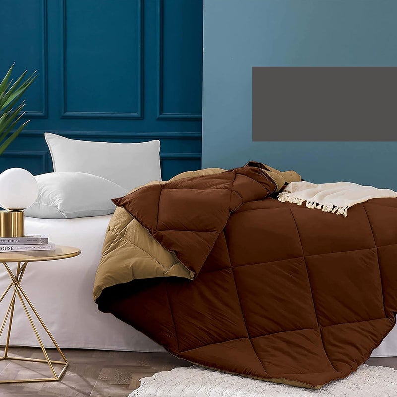 EDMUND EDMUND Reversible Comforter Diamond Stitch Quilt 500 GSM Power Heavy Winter Comforter Very Soft Two Tone Blanket Double Bed 90 x 100 Comforter Double BedBeige Chocolate Brown - Image 3