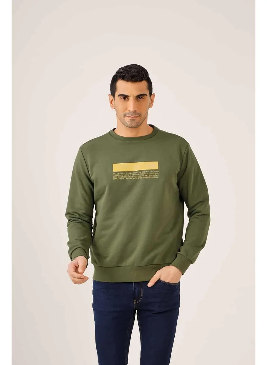 Dufy Khaki Men's Regular Fit Crew Neck Sweatshirt