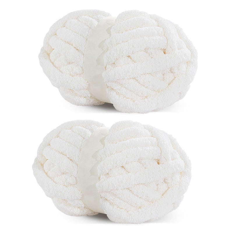 HOMBYS White Chunky Chenille Yarn for Crocheting Bulky Thick Fluffy Yarn for KnittingSuper Bulky Chunky Yarn for Hand Knitting Blanket Soft Plush Yarn 2 Jumbo Pack 27 yds8 oz Each Skein