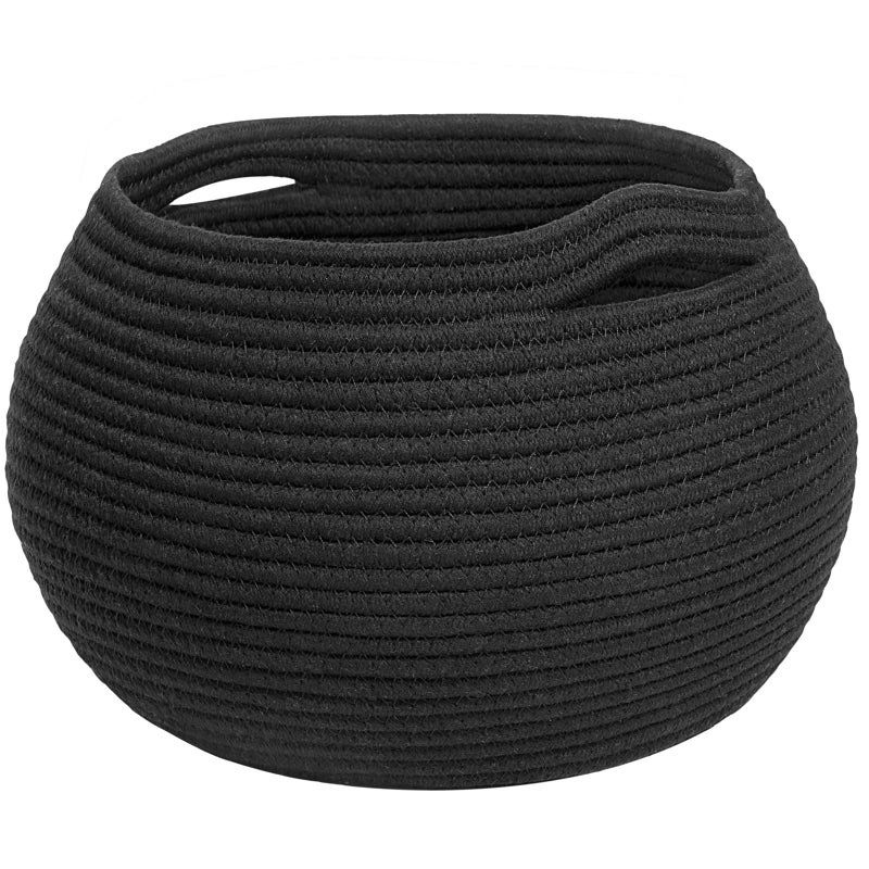 Goodpick Small Rope Storage Basket, Black Round Baskets for Socks, Dog Toys, Towels, Cute Baby Basket for Living Room, Bedroom, Nursery, Towel Baskets for Bathroom, 10 x 8.3 inches - Image 1