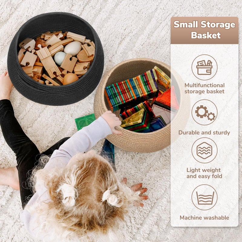 Goodpick Small Rope Storage Basket, Black Round Baskets for Socks, Dog Toys, Towels, Cute Baby Basket for Living Room, Bedroom, Nursery, Towel Baskets for Bathroom, 10 x 8.3 inches - Image 4