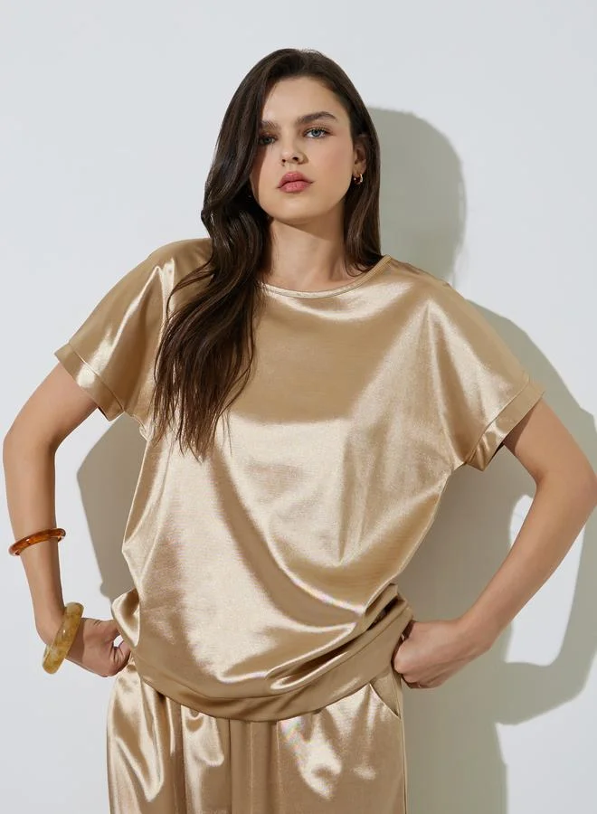 تايك تو Gold Satin Top And Pants Co-Ord Set