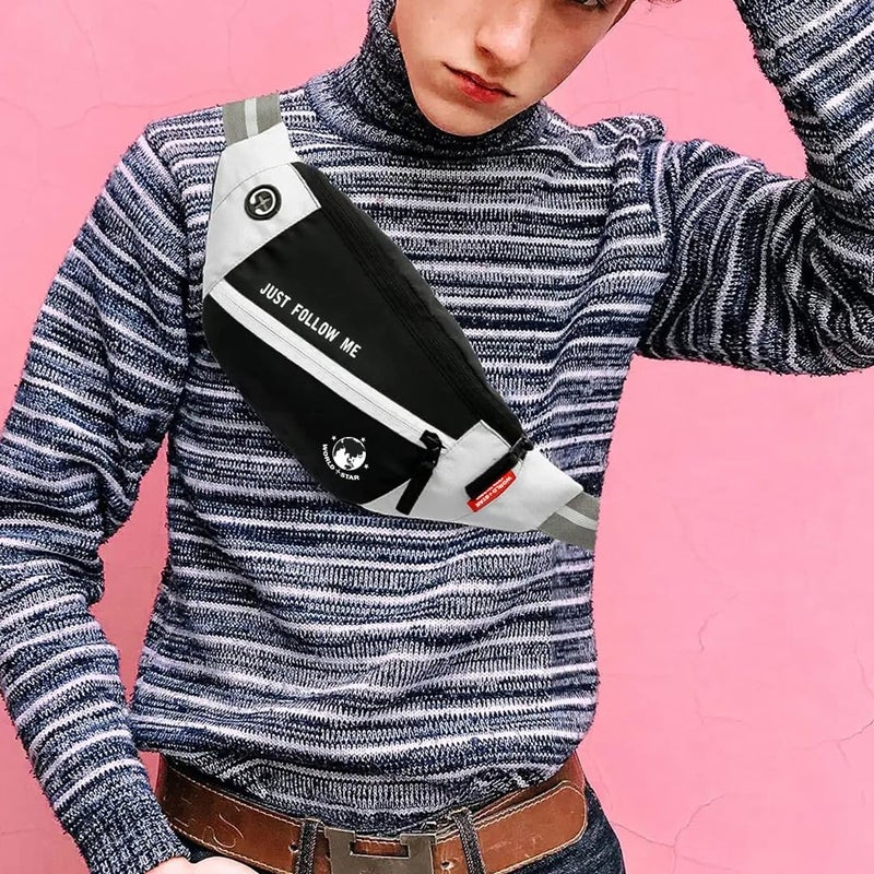 WORLD STAR Polyester Waist Pack Travel Handy Hiking Zip Pouch Document Money Phone Belt Sport Bag for Men and Women and Adult | Multicolor | binstar Swag White Chain Waist Bag - Image 3