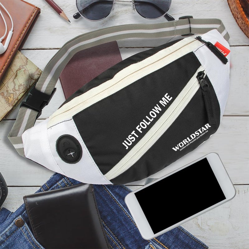 WORLD STAR Polyester Waist Pack Travel Handy Hiking Zip Pouch Document Money Phone Belt Sport Bag for Men and Women and Adult | Multicolor | binstar Swag White Chain Waist Bag - Image 5