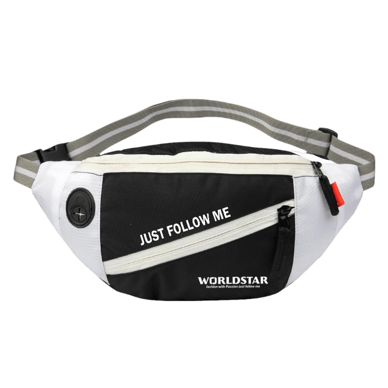 WORLD STAR Polyester Waist Pack Travel Handy Hiking Zip Pouch Document Money Phone Belt Sport Bag for Men and Women and Adult | Multicolor | binstar Swag White Chain Waist Bag - Image 1