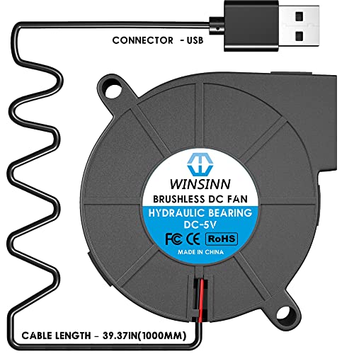 WINSINN 50mm 5015 Tiny Cooling USB Blower Fan 5V, 50mm Micro Mini USB 5 Volt Fans Blower Turbine Turbo Hydraulic Bearing, 1000mm/39in Cable Brushless Cooling 50mmx15mm (Pack of 4Pcs) - Image 4