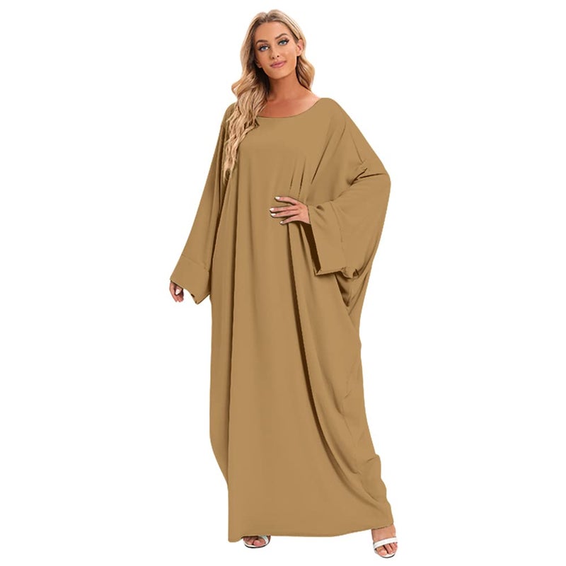 IKADEX Muslim Dress for Women Pakistani Kaftan Abaya Robe + Hijab Arabic Islamic Prayer Clothes Dubai Outfits Khaki Set - Image 5