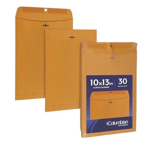 Columbian 10 x 13 Clasp Envelopes, Gummed, 28 lb Brown Kraft, for Mailing Flat Letter Size Documents or Photos, Bulk Pack, 30 Per Pack (COLO405) - Image 1