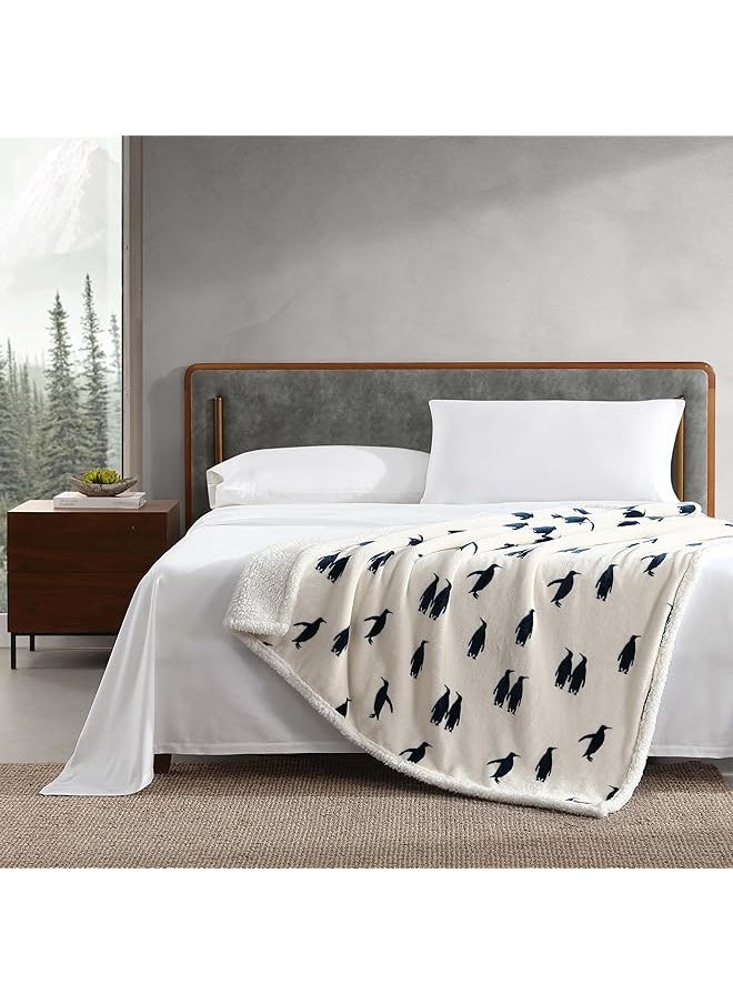 Eddie Bauer Throw Blanket Super Soft Reversible Sherpa Fleece Bedding Ideal And White Elephant Gifts Cozy Plaid Throw Blankets For Couch Emperor Penguin Throw  - Image 2