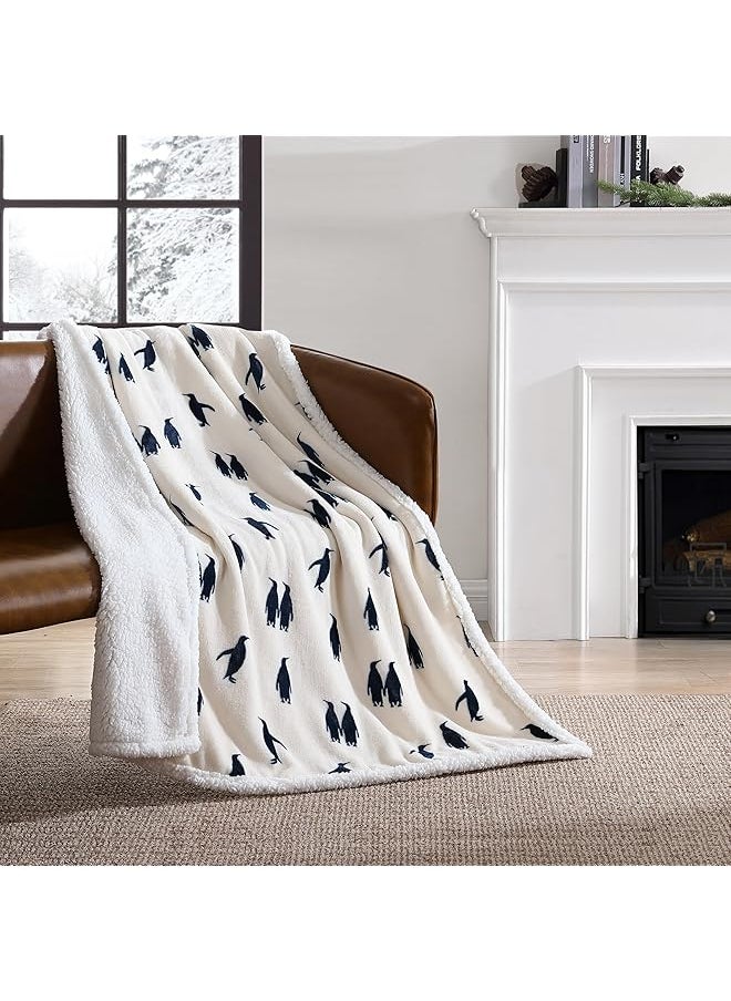 Eddie Bauer Throw Blanket Super Soft Reversible Sherpa Fleece Bedding Ideal And White Elephant Gifts Cozy Plaid Throw Blankets For Couch Emperor Penguin Throw  - Image 3