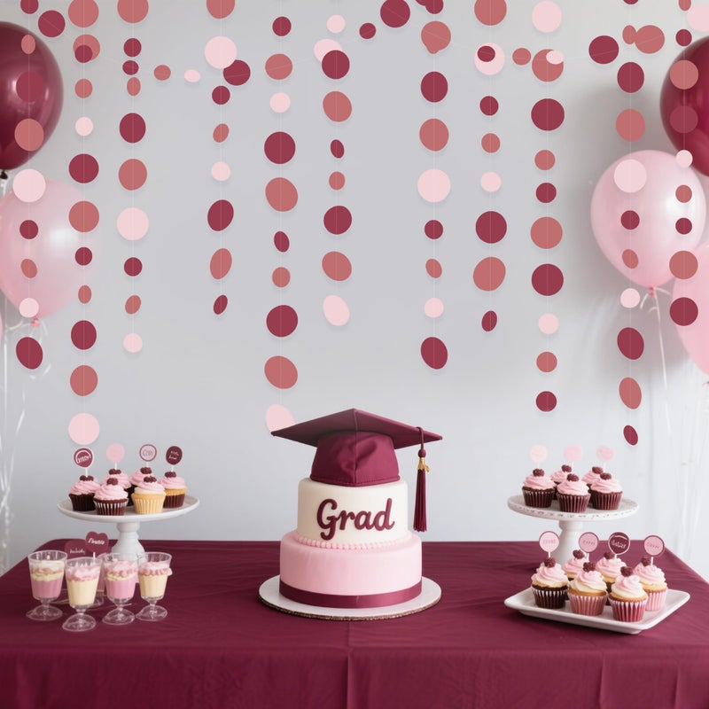 pinkblume Burgundy Dusty Pink Decorations Circle Dot Garland Maroon Pink Hanging Polka Dot Streamer Banner for Wedding Birthday Bridal Shower Engagement Baby Shower Graduation Anniversary Garnet Party Supplies - Image 5