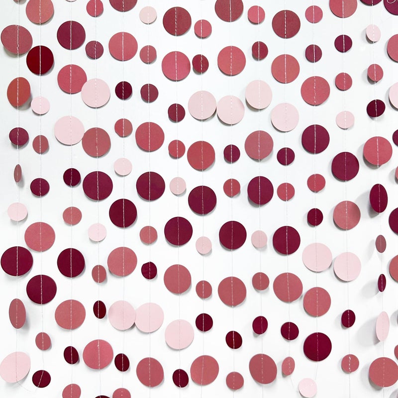pinkblume Burgundy Dusty Pink Decorations Circle Dot Garland Maroon Pink Hanging Polka Dot Streamer Banner for Wedding Birthday Bridal Shower Engagement Baby Shower Graduation Anniversary Garnet Party Supplies - Image 3