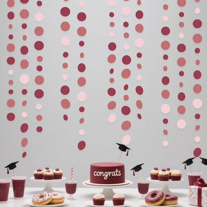 pinkblume Burgundy Dusty Pink Decorations Circle Dot Garland Maroon Pink Hanging Polka Dot Streamer Banner for Wedding Birthday Bridal Shower Engagement Baby Shower Graduation Anniversary Garnet Party Supplies - Image 1