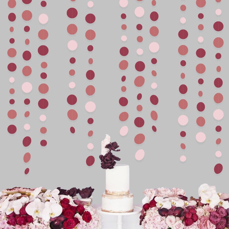 pinkblume Burgundy Dusty Pink Decorations Circle Dot Garland Maroon Pink Hanging Polka Dot Streamer Banner for Wedding Birthday Bridal Shower Engagement Baby Shower Graduation Anniversary Garnet Party Supplies - Image 4