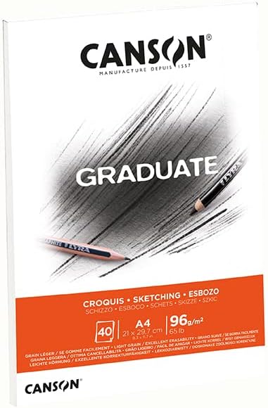 CANSON CANSON Graduate Light Grain 96gsm A4 Sketch Paper Pad Glued Short Side 40 Natural White Sheets Ideal for Professional Artists  Students - Image 2