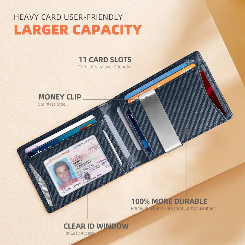 RUNBOX Slim Wallets for Men - Leather Money Clip Mens Wallet - RFID Blocking Front Pocket Bifold Wallet - Thin Credit Card Holder with Gift Box - Image 2
