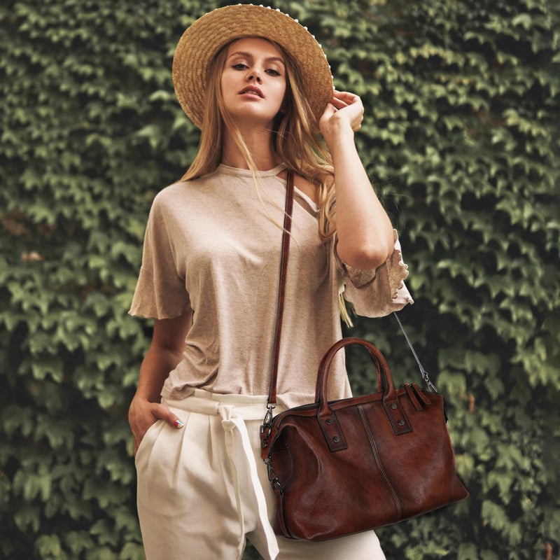 Iswee Satchel Bags Retro Leather Purses for Women Handbags Shoulder Bags Luxury Tote Hobo Cross Body Work Doctor Bag Pocketbooks(Green) - Image 2