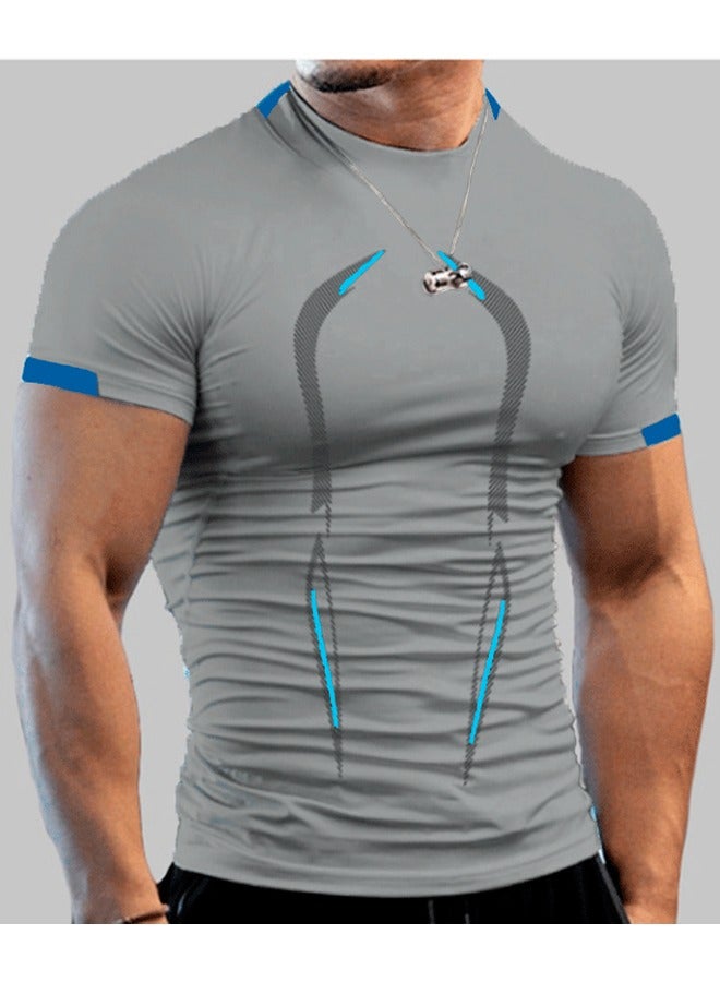 ZCM-HAPPY Fitness Training Breathable Short Sleeved Quick Drying T-Shirt for Men, GYM Workout T-Shirt, Fashionable and Comfortable Sportswear - Image 1