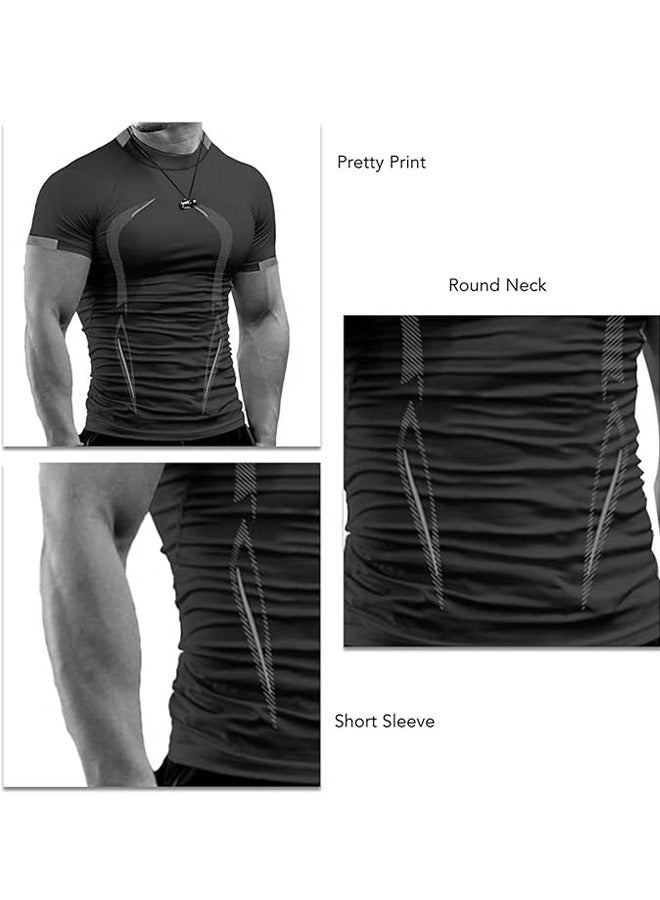 ZCM-HAPPY Fitness Training Breathable Short Sleeved Quick Drying T-Shirt for Men, GYM Workout T-Shirt, Fashionable and Comfortable Sportswear - Image 3