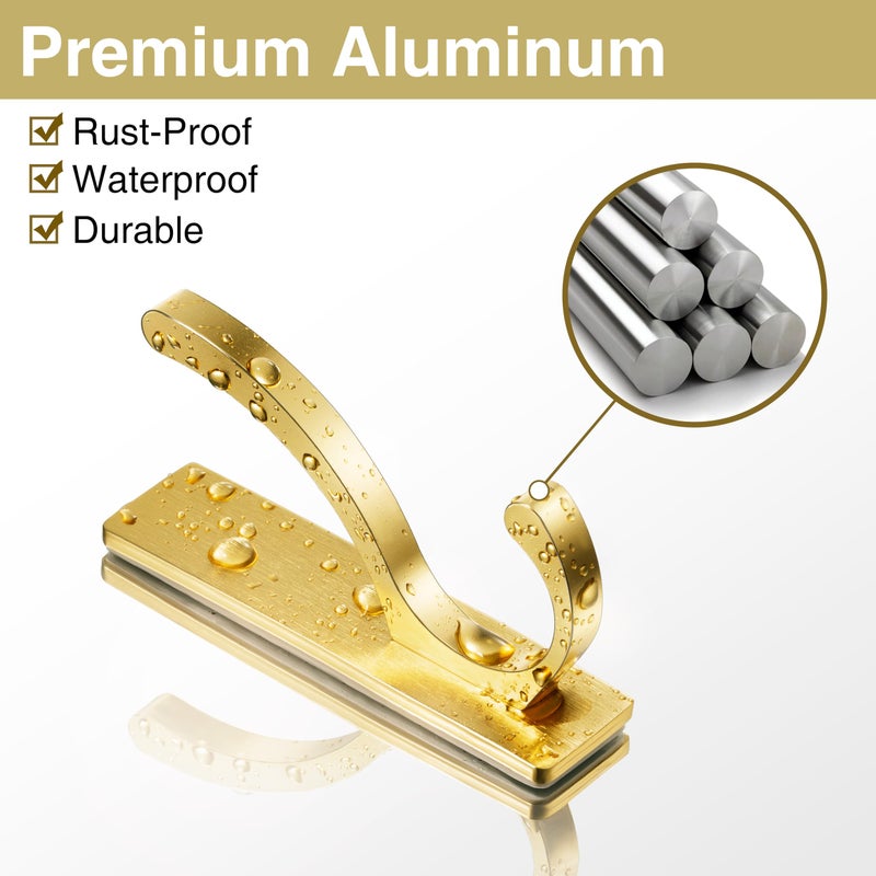 pickpiff Adhesive Wall Hooks for Towels - Sticky Hook Hanging Heavy Duty (13lb), Hanger for Door, Bathroom, Dorm, Closet - for Coats, Purse, Bag, Robe - No Damage to Wall - Gold 4 Pack - Image 5