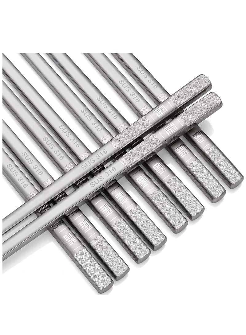 Stainless Steel Chopsticks, Silver Metal Reusable Chopsticks, Dishwasher Safe Metal Chopsticks Square Lightweight Chop Non-slip Sticks, Gift Set 5 Pairs - Image 1