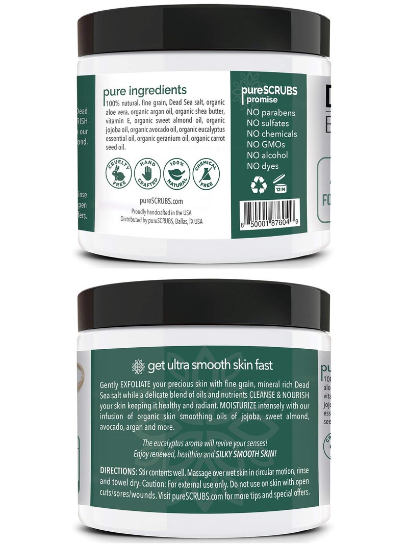 pureSCRUBS Premium Eucalyptus Body Scrub Set - Large 16oz Dead Sea Salt Body Scrub With Infused Essential Oils & Nutrients, Includes Wooden Spoon, Loofah & Oatmeal Exfoliating Bar Soap - Image 2