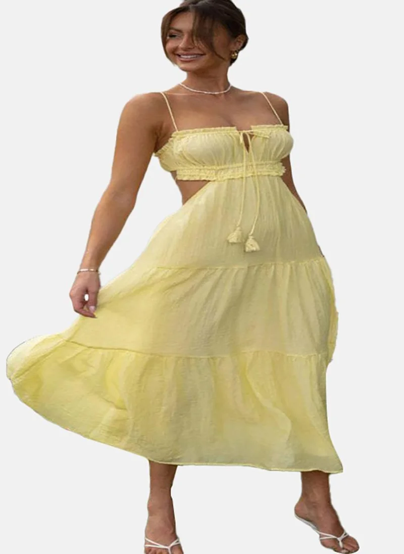 يونيكي Yellow Shoulder Straps Empire Maxi Dress